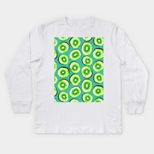 Kiwi slices on turquoise Kids Long Sleeve T-Shirt